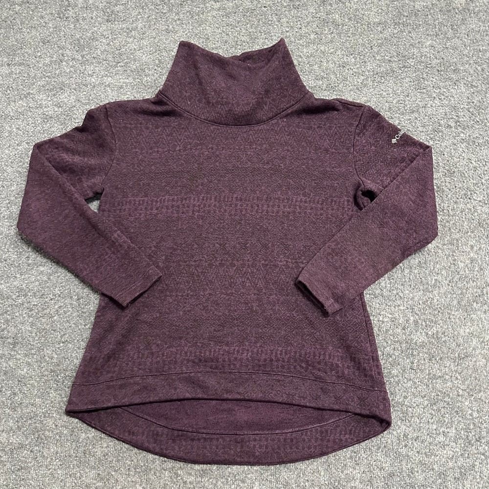 Columbia Sweater Womens Size XL Purple Cowl Neck Geometric Pullover Relaxed Fit